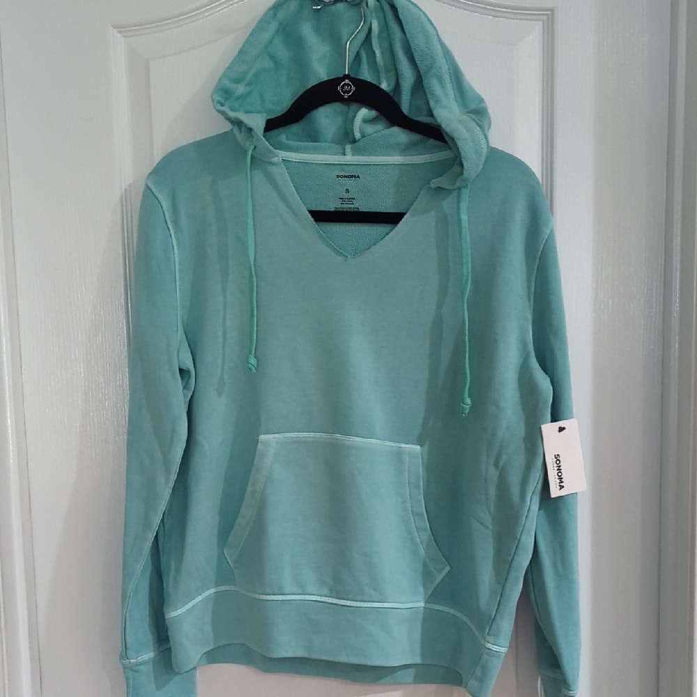 NWT SONOMA Women's Mint V-Neck Hooded Pullover SZ S